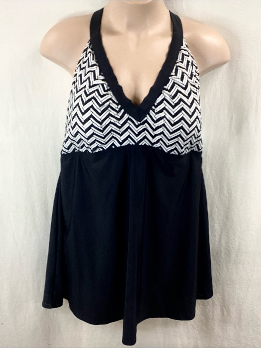 Swimsuits For All Black and White Chevron Halter Swim Top with Skirted Body